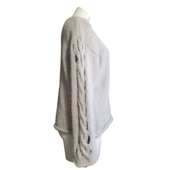 Fate sweater gray lattice cut out sleeve cozy soft warm S - Picture 3 of 5